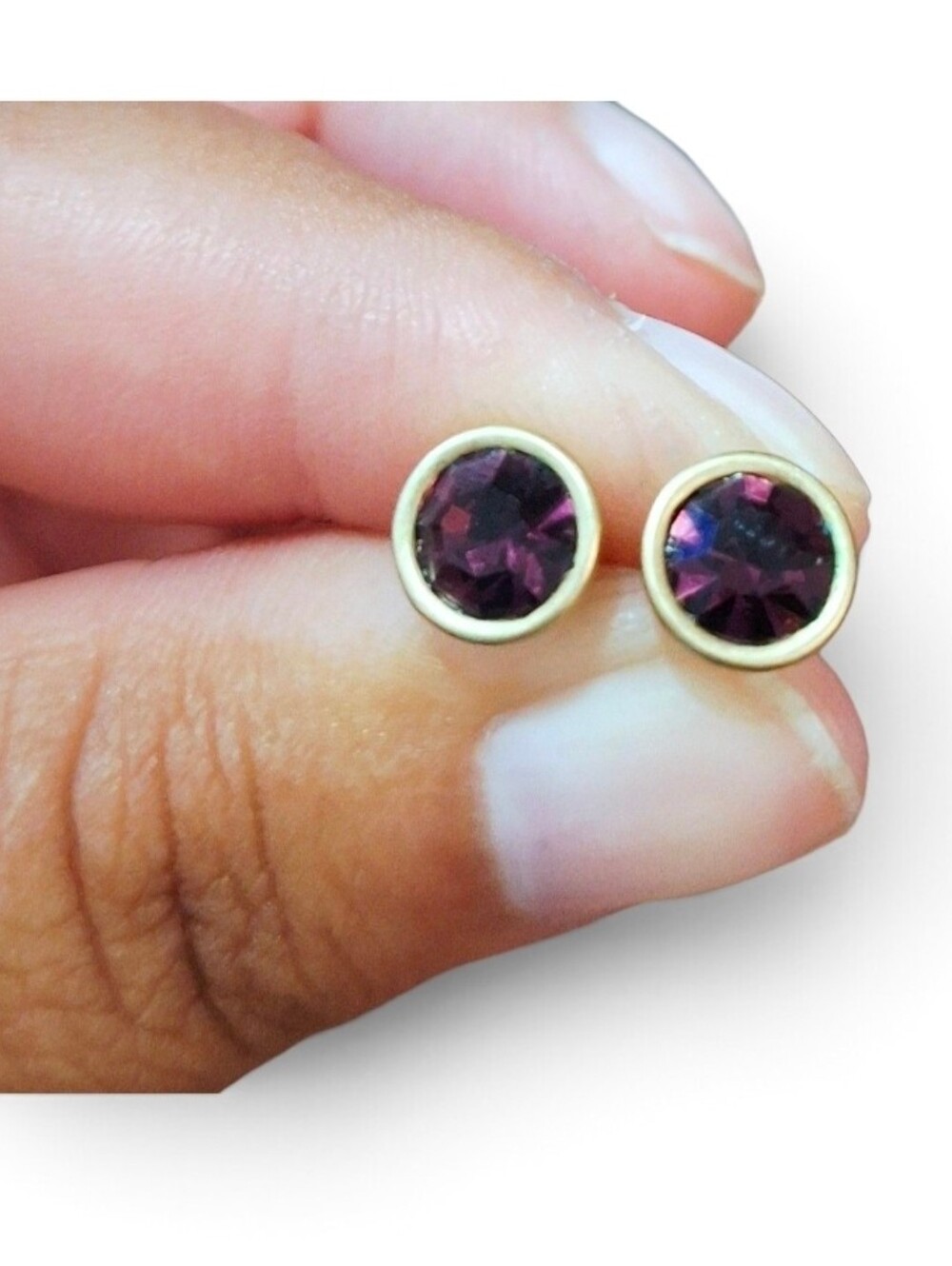 Women's Gold Tone Purple Crystal Stud Earrings